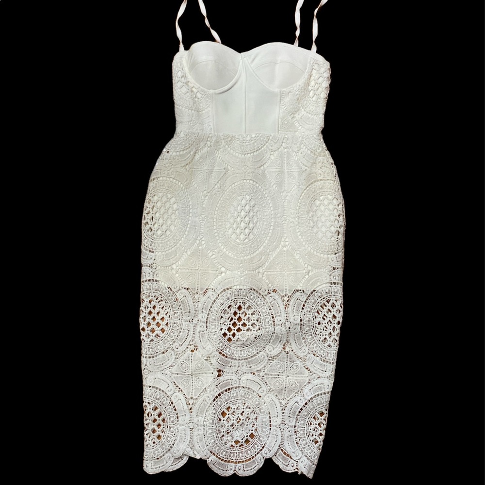Crochet White Midi Bandage Dress